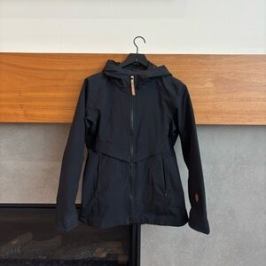 INDYGENA Womens Fixed Hood Rain Jacket in Black, Size S